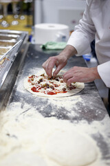 Obraz na płótnie Canvas elaboración de pizza con todos sus ingredientes