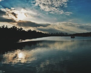 Sunset over the river in China
