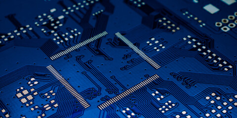 blue printed circuit. layout of tracks.