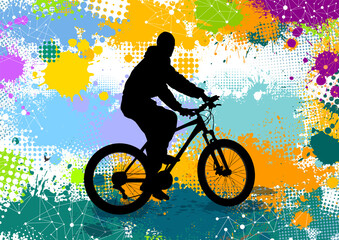 Plakat Man on a bicycle. Vector illustration