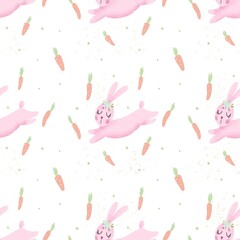 seamless pattern with pink rabbit 