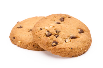 Homemade chocolate cookies on white background. Dessert. 