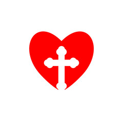 Christian cross heart icon isolated on white background