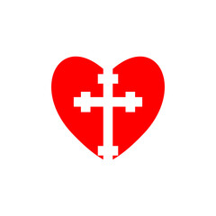 Christian cross heart icon isolated on white background
