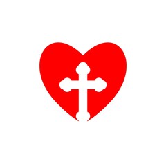 Christian cross heart icon isolated on white background