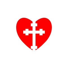 Obraz premium Christian cross heart icon isolated on white background