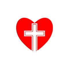 Christian cross heart icon isolated on white background