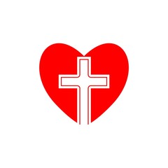 Christian cross heart icon isolated on white background