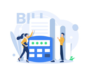 flat cartoon tax bill document analysis,  financial check,flat design icon vector illustration