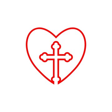 Christian cross heart icon isolated on white background