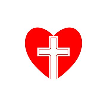 Christian cross heart icon isolated on white background