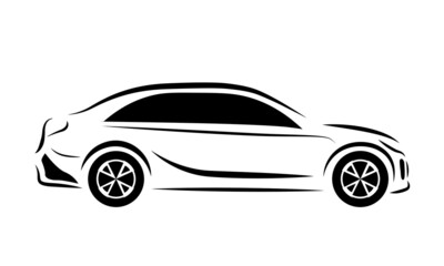 Modern sports car silhouette. Side view of supercar. Race car logo.