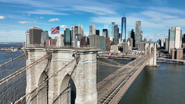 American flag sky Brooklyn Bridge New York City NYC