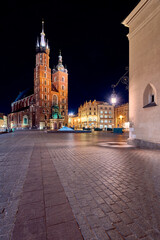 Rynek Glowny, Krakow in night, Square, plaza