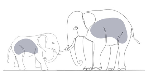 elephant drawing in one continuous line, isolated, vector