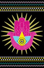 background Hamsa hand the sign of lucky on dupatta fabric 