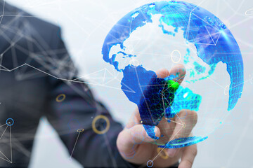 Global network. Blockchain. 3D illustration. Neural networks and artificial intelligence. Abstract