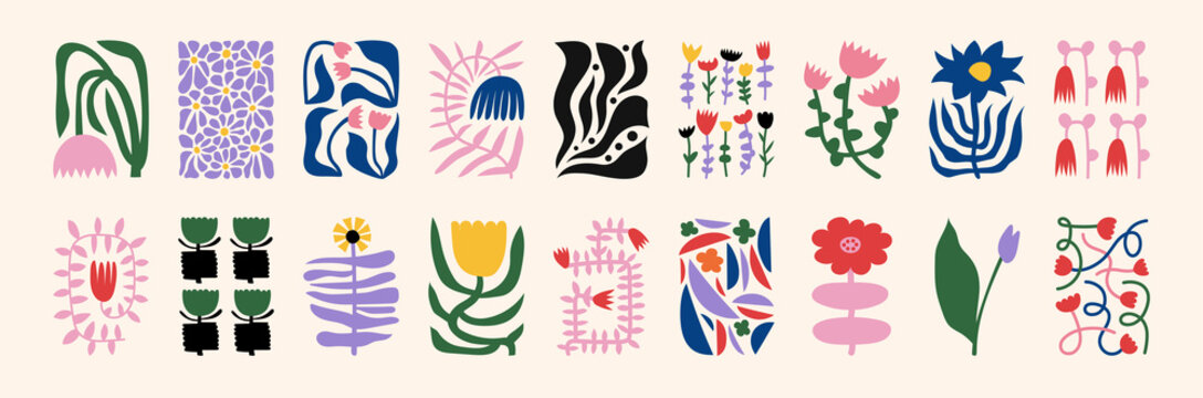 Naklejki Set of drawn flowers. Drawing style. Various colorful flowers for drawing, textile. Interior painting. flat design. Hand drawn fashion vector illustration. Each flower is isolated.