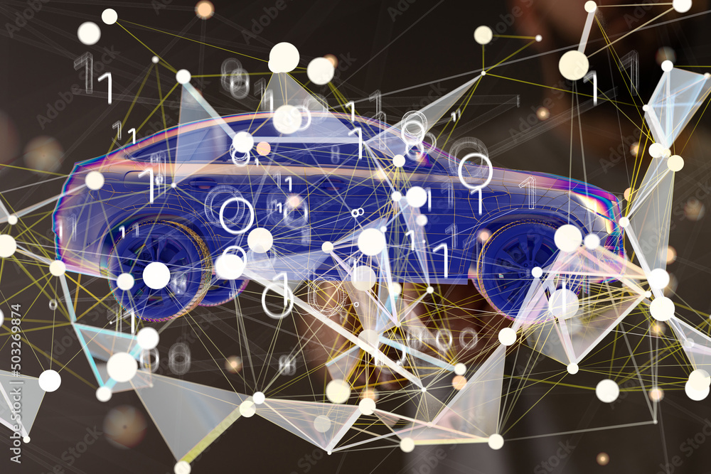 Poster Autonomous car with HUD graphic of Navigation system driving