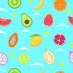 Tropical Summer Fruits Tileable Vector
