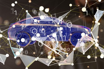 Autonomous car with HUD graphic of Navigation system driving