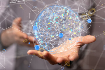 Global network. Blockchain. 3D illustration. Neural networks and artificial intelligence. Abstract