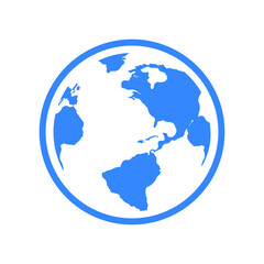 Earth, globe icon. Blue vector graphics.