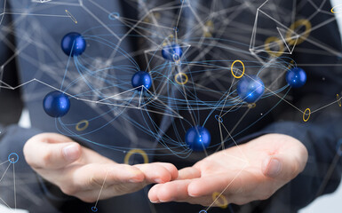 Neural network 3D illustration. Big data and cybersecurity