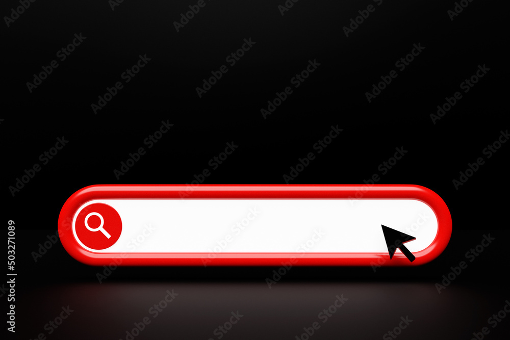 Poster 3d illustration, search bar design element on a black background. search bar for website and user in