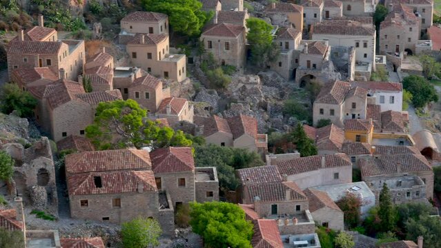 Beautiful panorama of old medieval castle town of Monemvasia in Lakonia, Peloponnese, Greece. "Greek Gibraltar"	
