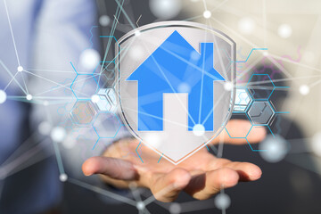 home iot - Neural network 3D illustration. Big data and cybersecurity