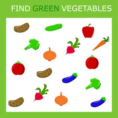 Find green vegetables. Preschool worksheet, worksheet for kids, printable worksheet

