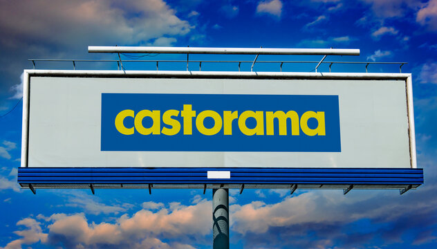 Advertisement billboard displaying logo of Castorama