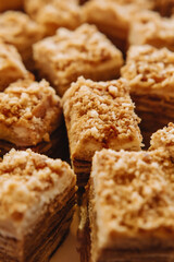 Delicious brown cake background