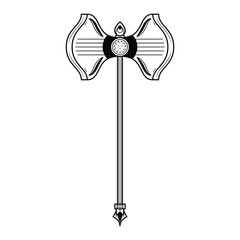 Abstract Black Simple Line Metal BattleAxe Blade Weapon Doodle Outline Element Vector Design Style Sketch Isolated On White Background Illustration For War, Battle