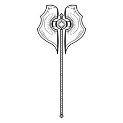 Abstract Black Simple Line Metal BattleAxe Blade Weapon Doodle Outline Element Vector Design Style Sketch Isolated On White Background Illustration For War, Battle