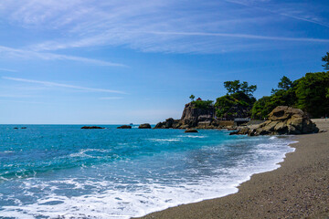 高知県　快晴の桂浜と竜王岬