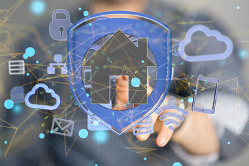 home data. Digital cyberspace with particles and Digital data network connections concept.