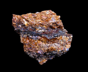 stone with iron ore and quartz on a black background