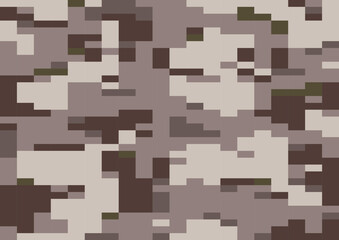 Brown dust multi-scale camouflage, seamless pattern. digi camo vector, modern 8bit pixel texture, digicamo design
