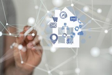 home data. Digital cyberspace with particles and Digital data network connections concept.