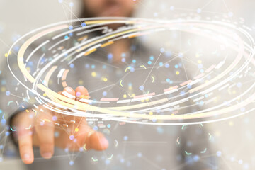 abstract lines with dots over dark background.