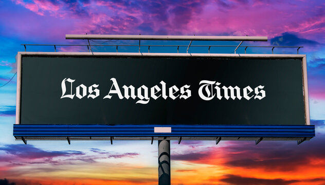 dvertisement billboard displaying logo of The Los Angeles Times
