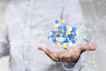 small data Cloud technology. Polygonal wireframe art looks like constellation