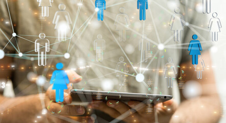 abstract lines with dots over dark background.