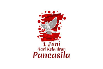 Translation: June 1, Happy birthday Pancasila (1 Juni, selamat hari lahir Pancasila) vector illustration. Suitable for greeting card, poster and banner. 
