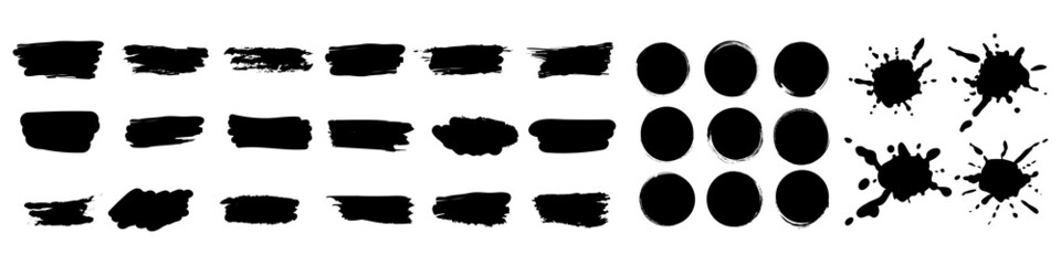 Collection of paintbrushes, grunge paint. Brush stroke, ink brush, brush, line, frame, box, grungy. Abstract. White background. Vector illustration. EPS 10