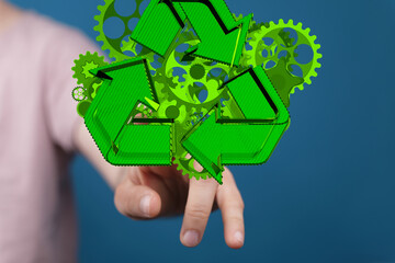 Mechanism green gears and cogs at work on black background. Industrial machinery