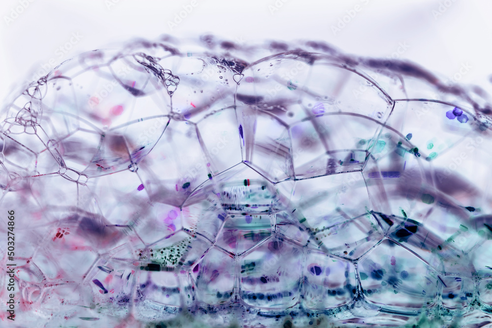 Poster close up beautiful abstract soap bubbles. background pattern for design. macro photography view.