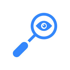 Investigation, search icon. Blue vector design.